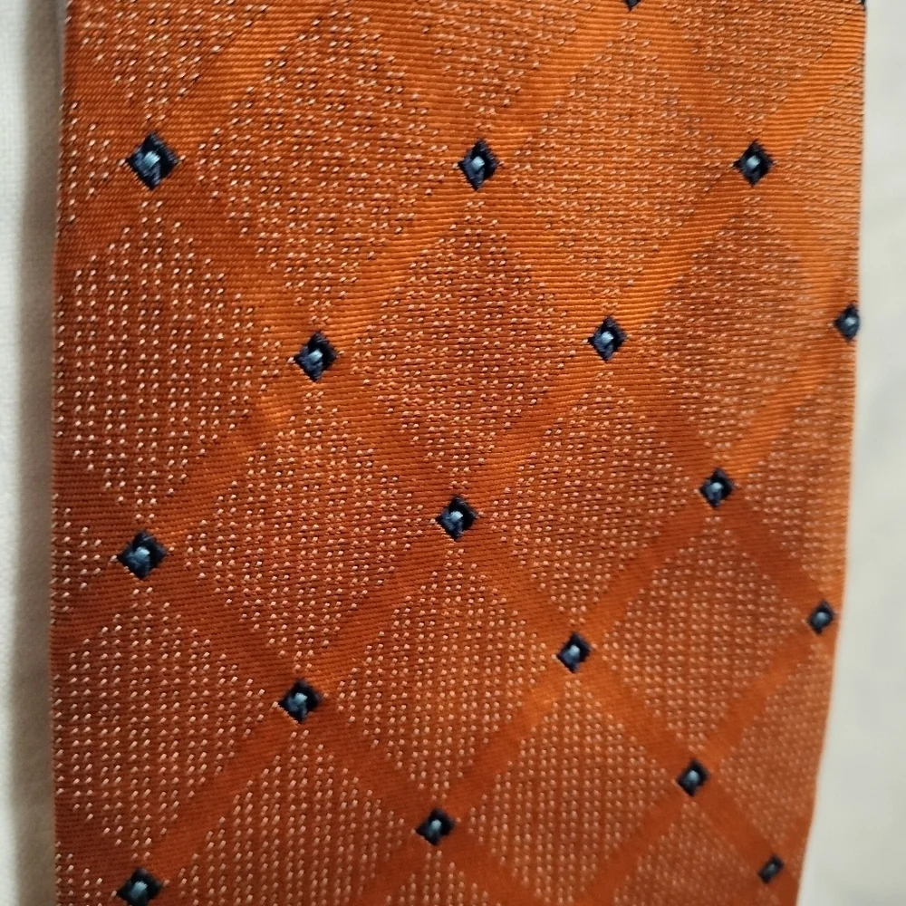 Brooks Basics Orange Tie with Blue Diamond Pattern Silk Necktie Formal Business